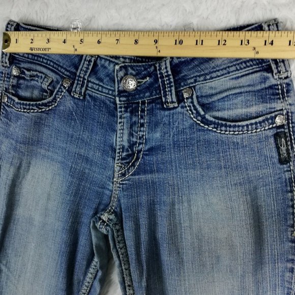 Silver Womens Jeans Suki Surplus Boot Cut Blue Denim Stone Wash Flap Pocket 28 - Picture 9 of 15